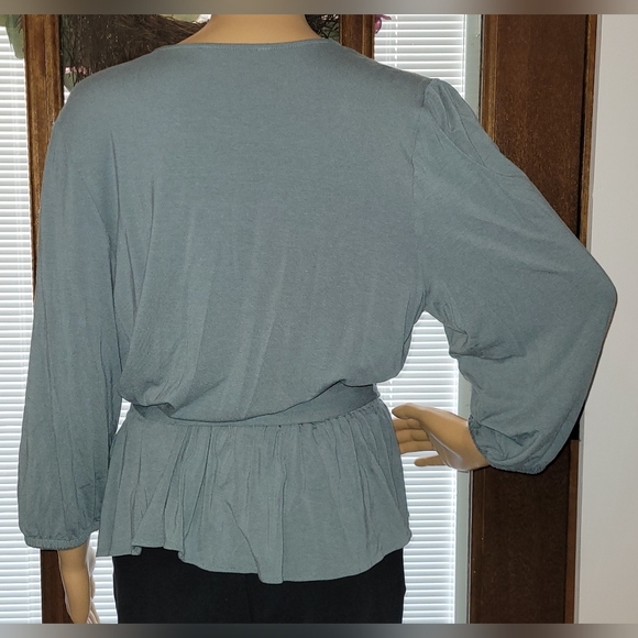 Lauren Ralph Lauren Faux Wrap Peplum Blouse- Sage Green - Picture 3 of 10